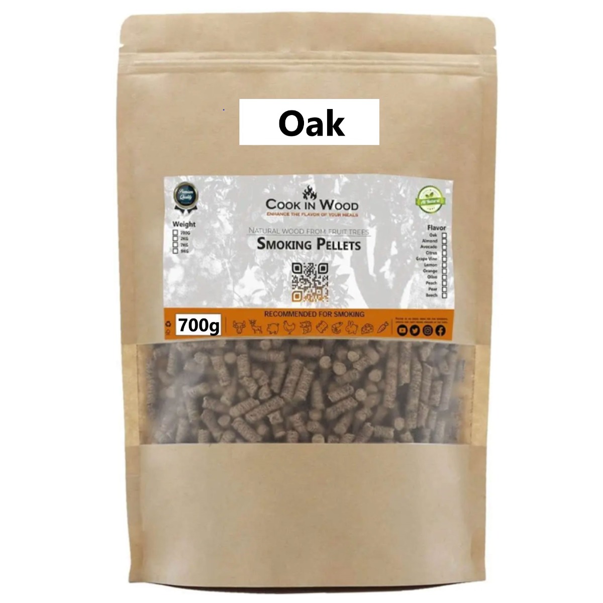 Πέλλετ καπνίσματος Βελανιδιάς (Oak), 700g – Cook In Wood®