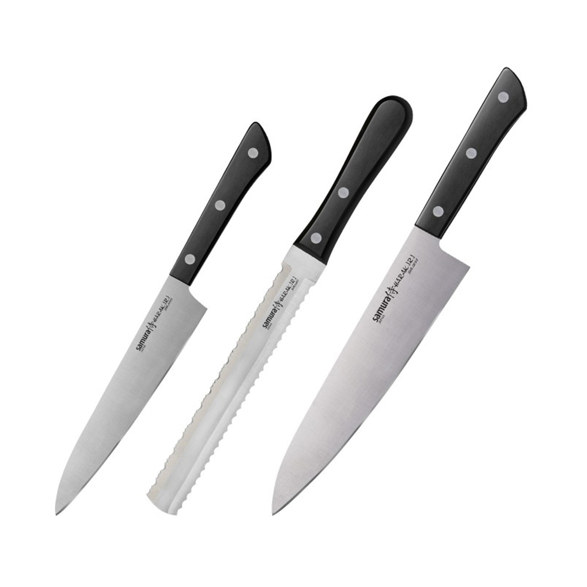 Set of 3 pcs Knives with Black Handle, HARAKIRI - SAMURA®️